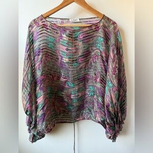 JULIO Vintage Paisley Silk Top‎ Blouse Oversized Artsy Old Money Sheer Club S